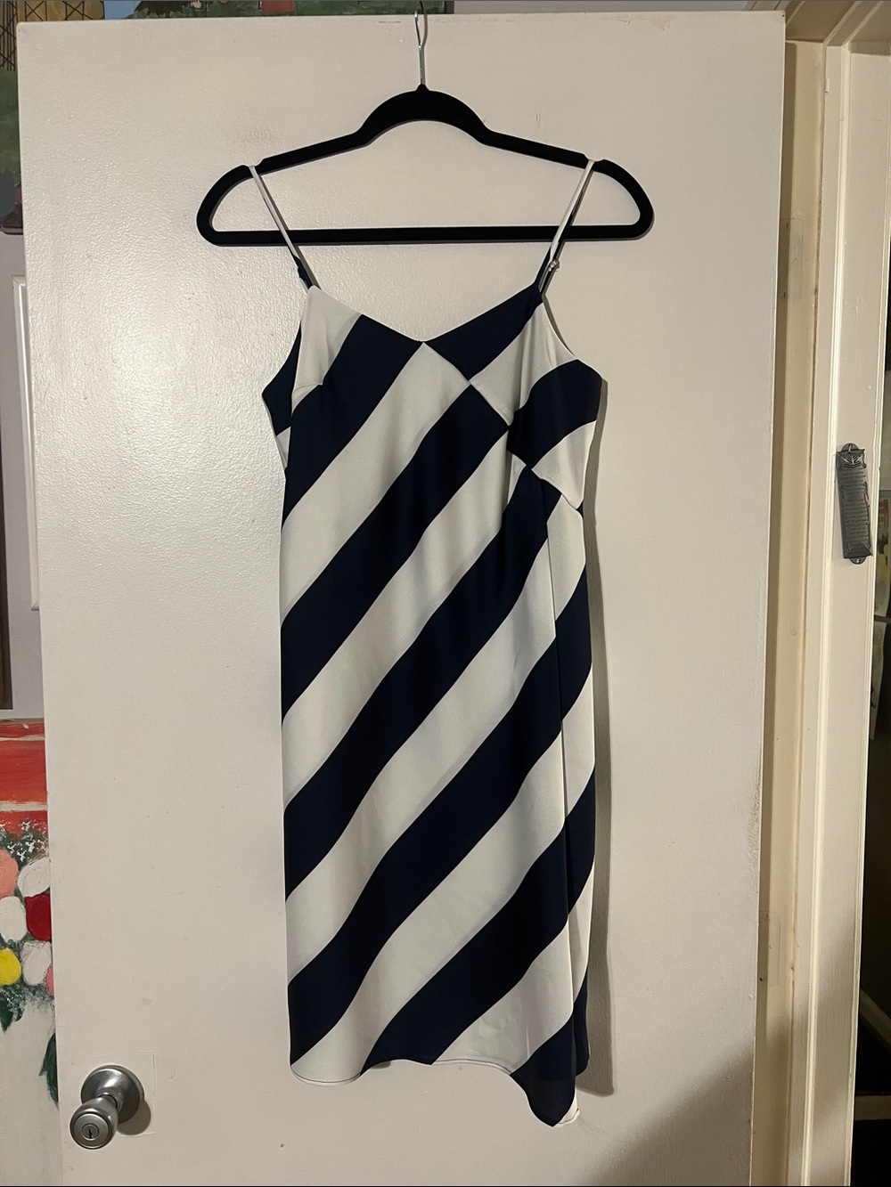 Banana Republic navy/white diagonal stripe slip dress adjustable spaghetti strap